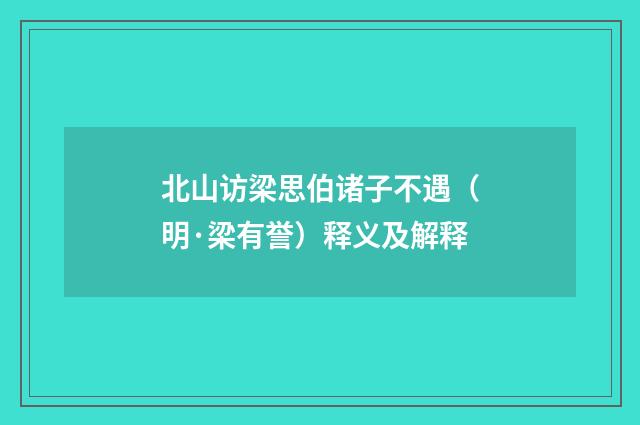 北山访梁思伯诸子不遇（明·梁有誉）释义及解释