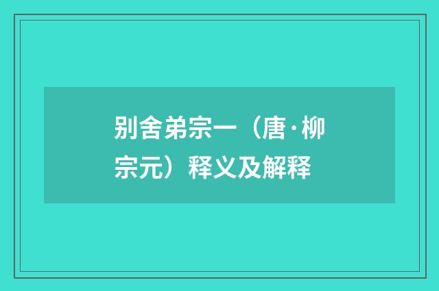 别舍弟宗一（唐·柳宗元）释义及解释