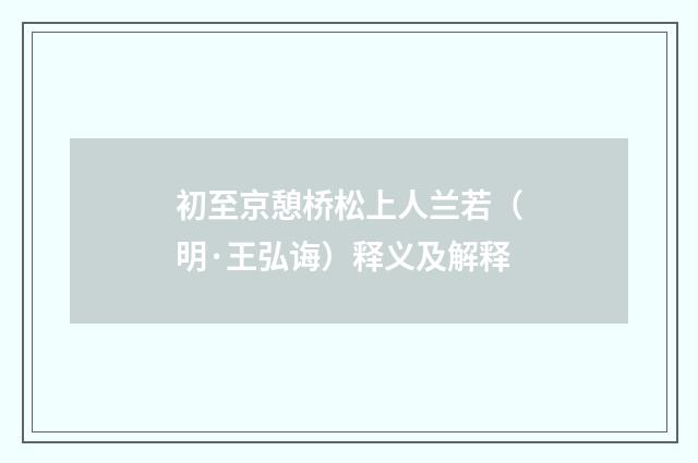 初至京憩桥松上人兰若（明·王弘诲）释义及解释