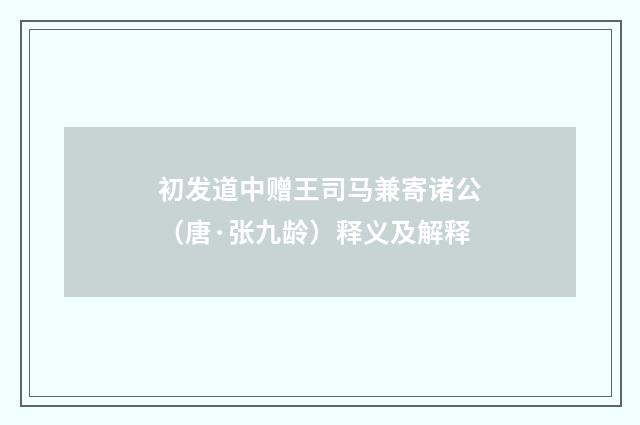 初发道中赠王司马兼寄诸公（唐·张九龄）释义及解释