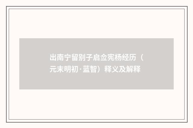 出南宁留别子启佥宪杨经历（元末明初·蓝智）释义及解释