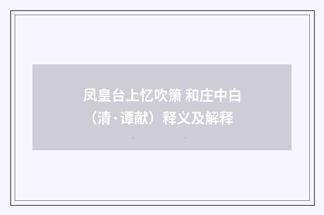 凤皇台上忆吹箫 和庄中白（清·谭献）释义及解释