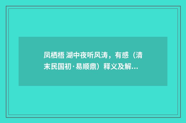 凤栖梧 湖中夜听风涛，有感（清末民国初·易顺鼎）释义及解释