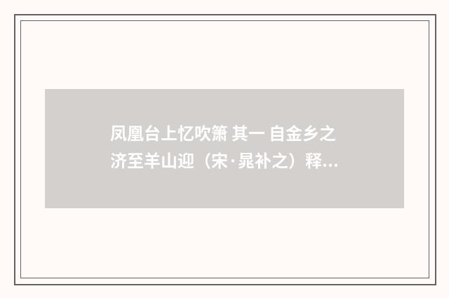 凤凰台上忆吹箫 其一 自金乡之济至羊山迎（宋·晁补之）释义及解释