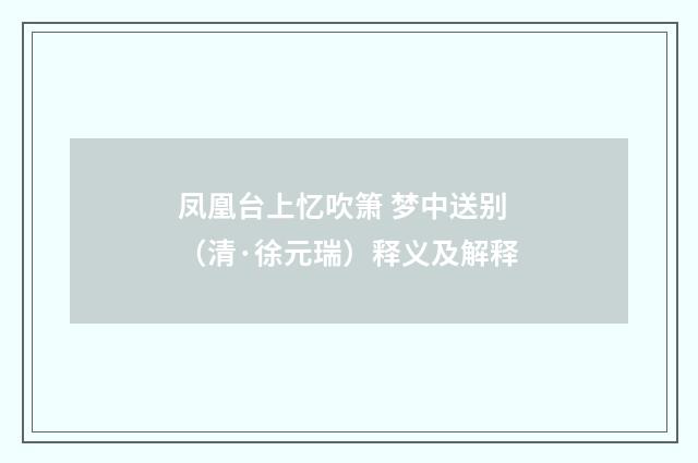 凤凰台上忆吹箫 梦中送别（清·徐元瑞）释义及解释