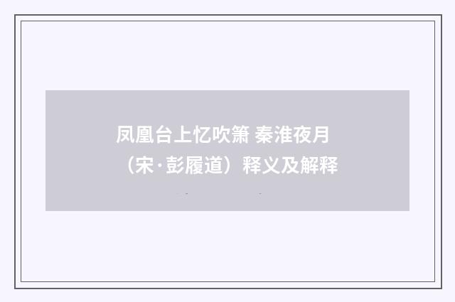 凤凰台上忆吹箫 秦淮夜月（宋·彭履道）释义及解释
