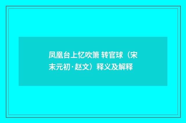 凤凰台上忆吹箫 转官球（宋末元初·赵文）释义及解释