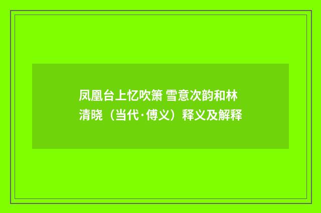 凤凰台上忆吹箫 雪意次韵和林清晓（当代·傅义）释义及解释