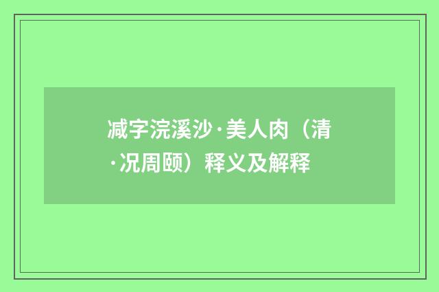减字浣溪沙·美人肉（清·况周颐）释义及解释