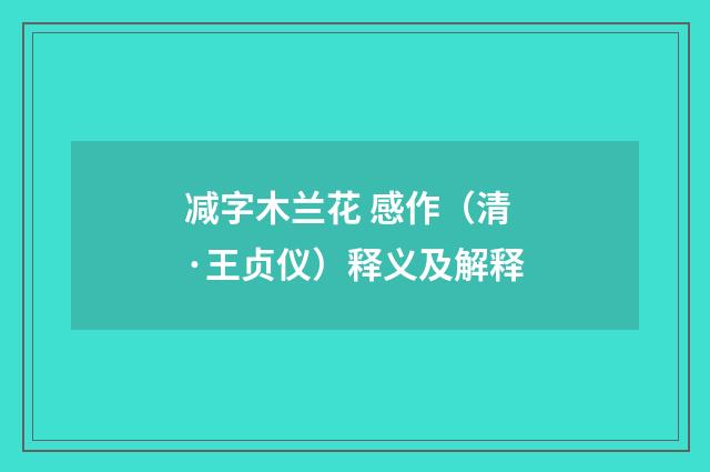 减字木兰花 感作（清·王贞仪）释义及解释