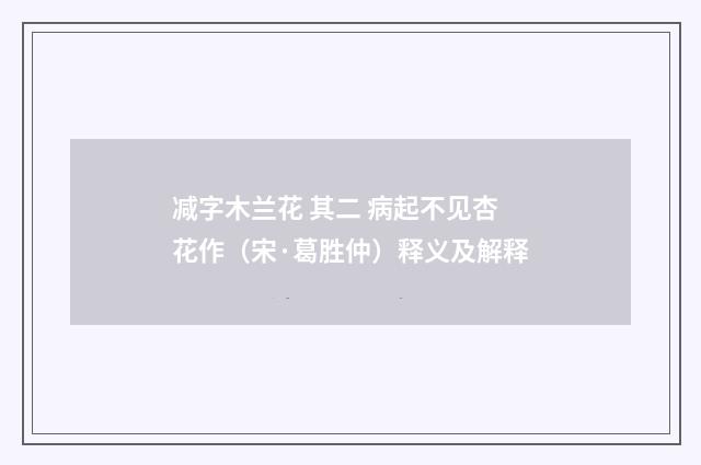 减字木兰花 其二 病起不见杏花作（宋·葛胜仲）释义及解释