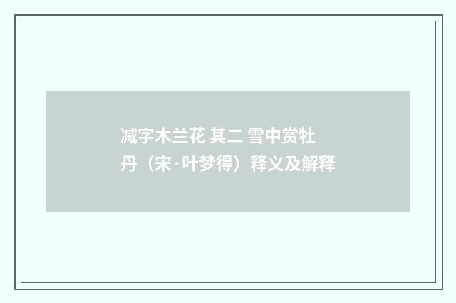 减字木兰花 其二 雪中赏牡丹（宋·叶梦得）释义及解释