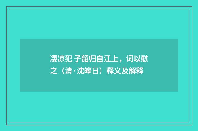 凄凉犯 子韶归自江上，词以慰之（清·沈皞日）释义及解释