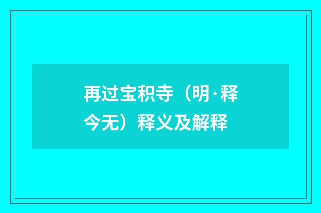 再过宝积寺（明·释今无）释义及解释
