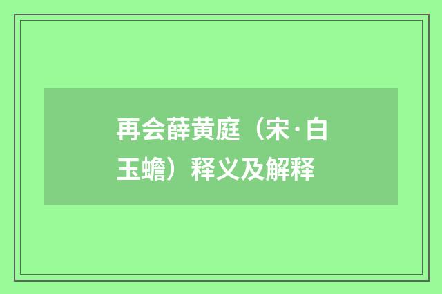再会薛黄庭（宋·白玉蟾）释义及解释