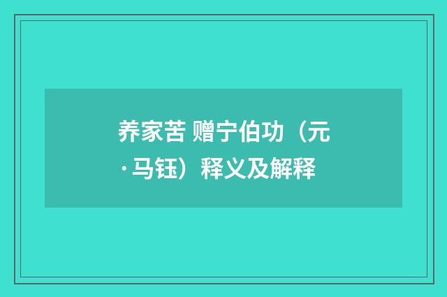 养家苦 赠宁伯功（元·马钰）释义及解释