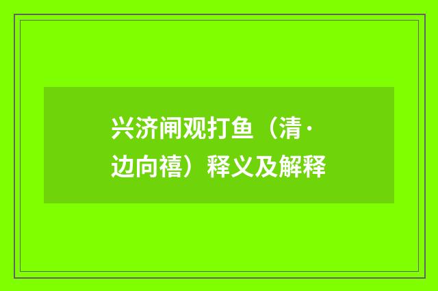 兴济闸观打鱼（清·边向禧）释义及解释