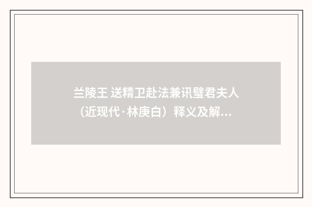 兰陵王 送精卫赴法兼讯璧君夫人（近现代·林庚白）释义及解释