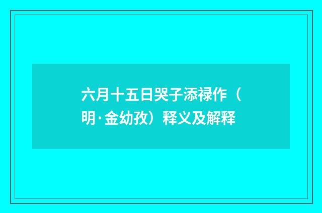 六月十五日哭子添禄作（明·金幼孜）释义及解释