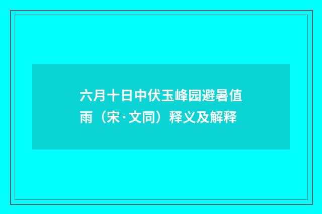 六月十日中伏玉峰园避暑值雨（宋·文同）释义及解释