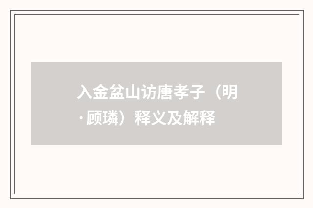 入金盆山访唐孝子（明·顾璘）释义及解释