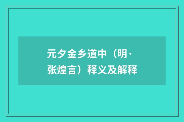 元夕金乡道中（明·张煌言）释义及解释