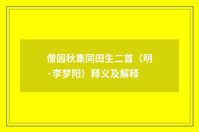 僧园秋集同田生二首（明·李梦阳）释义及解释