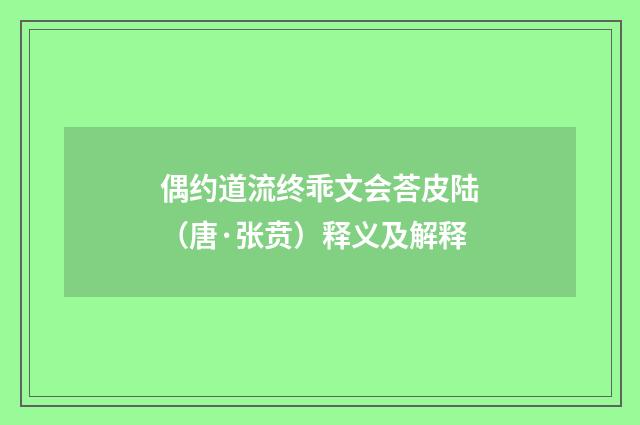 偶约道流终乖文会荅皮陆（唐·张贲）释义及解释