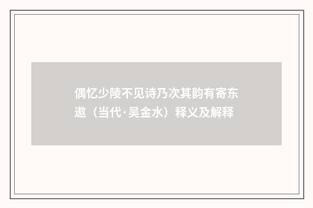 偶忆少陵不见诗乃次其韵有寄东遨（当代·吴金水）释义及解释