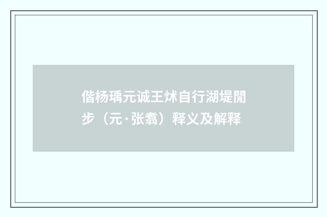 偕杨瑀元诚王炢自行湖堤閒步（元·张翥）释义及解释