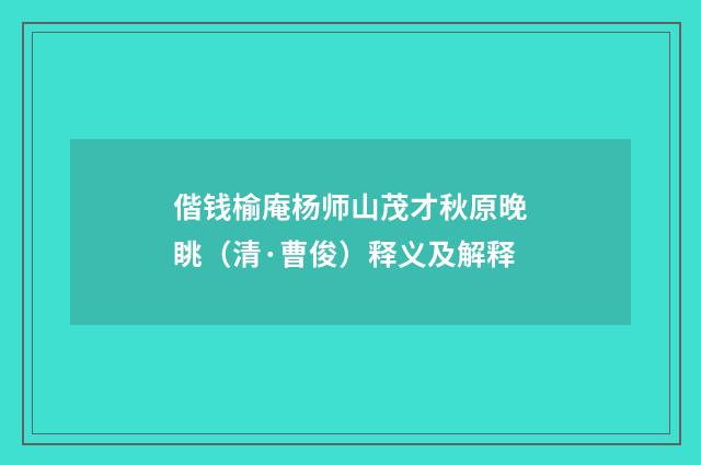 偕钱榆庵杨师山茂才秋原晚眺（清·曹俊）释义及解释