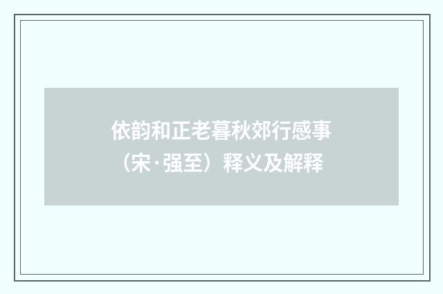 依韵和正老暮秋郊行感事（宋·强至）释义及解释
