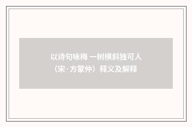 以诗句咏梅 一树横斜独可人（宋·方蒙仲）释义及解释