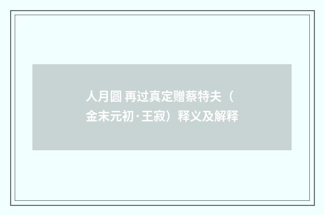 人月圆 再过真定赠蔡特夫（金末元初·王寂）释义及解释