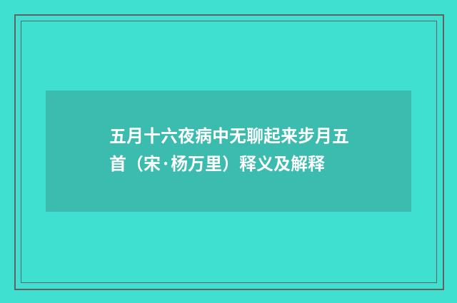 五月十六夜病中无聊起来步月五首（宋·杨万里）释义及解释