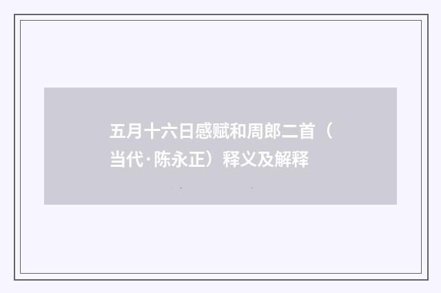 五月十六日感赋和周郎二首（当代·陈永正）释义及解释
