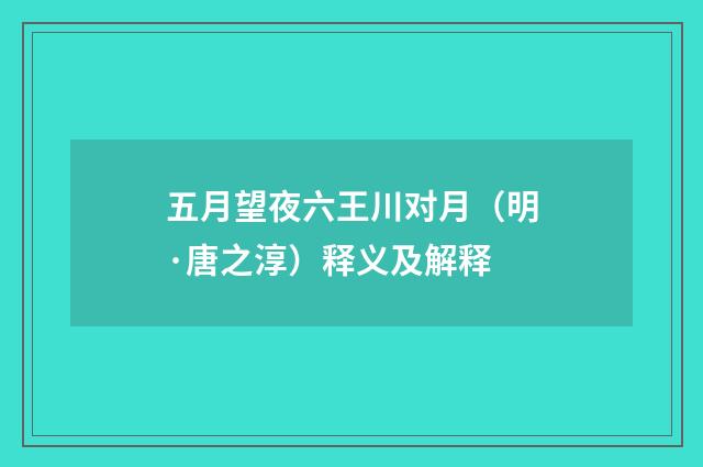 五月望夜六王川对月（明·唐之淳）释义及解释