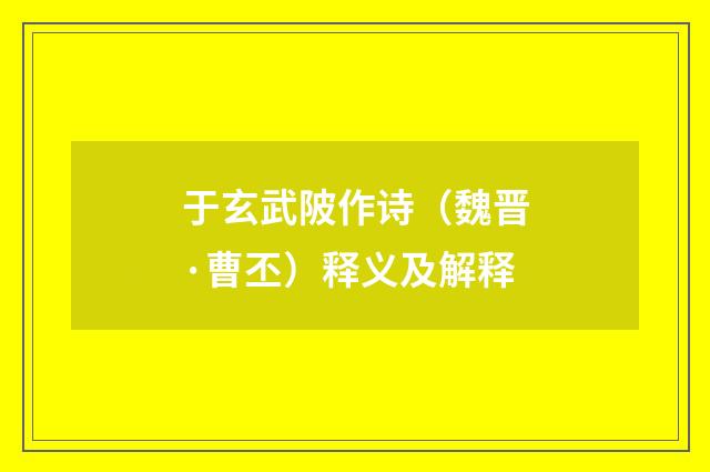 于玄武陂作诗（魏晋·曹丕）释义及解释