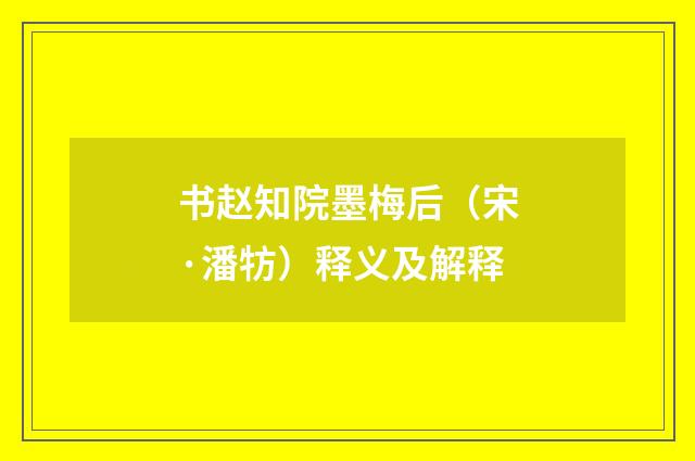 书赵知院墨梅后（宋·潘牥）释义及解释