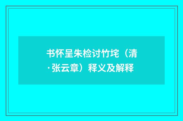 书怀呈朱检讨竹垞（清·张云章）释义及解释