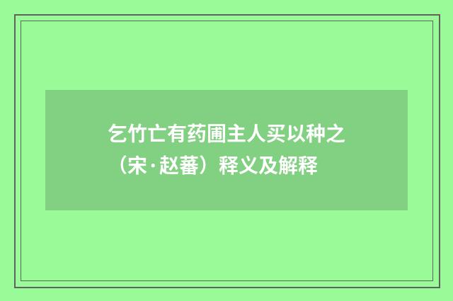 乞竹亡有药圃主人买以种之（宋·赵蕃）释义及解释