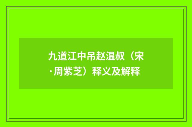九道江中吊赵温叔（宋·周紫芝）释义及解释