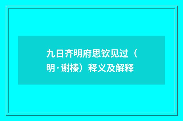 九日齐明府思钦见过（明·谢榛）释义及解释