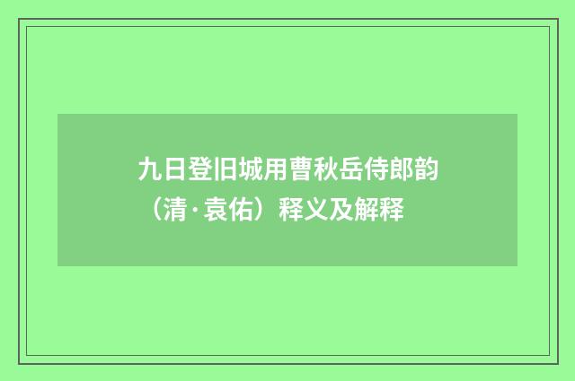 九日登旧城用曹秋岳侍郎韵（清·袁佑）释义及解释