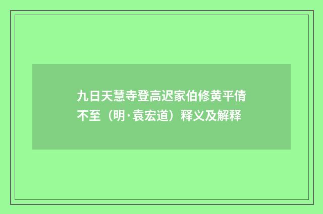 九日天慧寺登高迟家伯修黄平倩不至（明·袁宏道）释义及解释