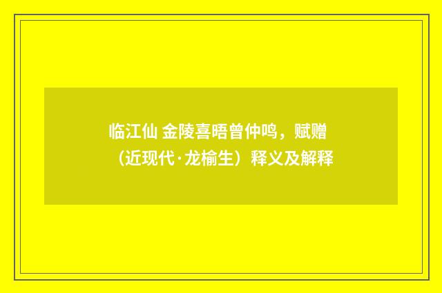 临江仙 金陵喜晤曾仲鸣，赋赠（近现代·龙榆生）释义及解释