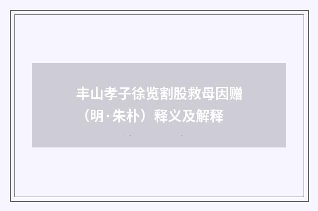 丰山孝子徐览割股救母因赠（明·朱朴）释义及解释