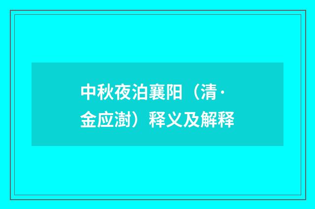 中秋夜泊襄阳（清·金应澍）释义及解释