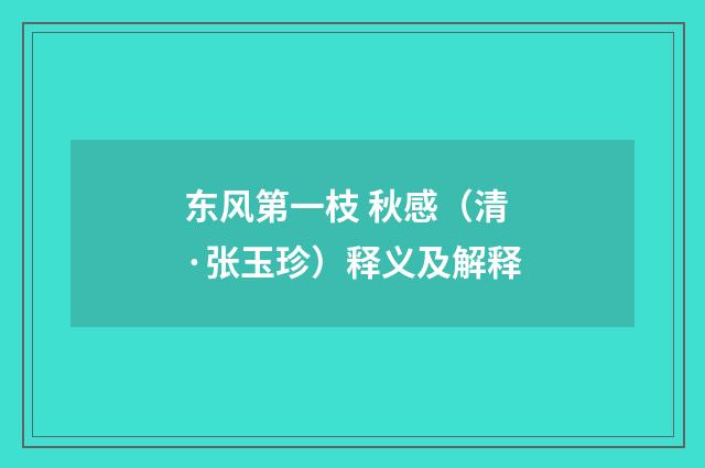 东风第一枝 秋感（清·张玉珍）释义及解释