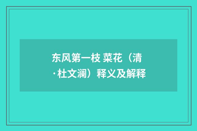 东风第一枝 菜花（清·杜文澜）释义及解释